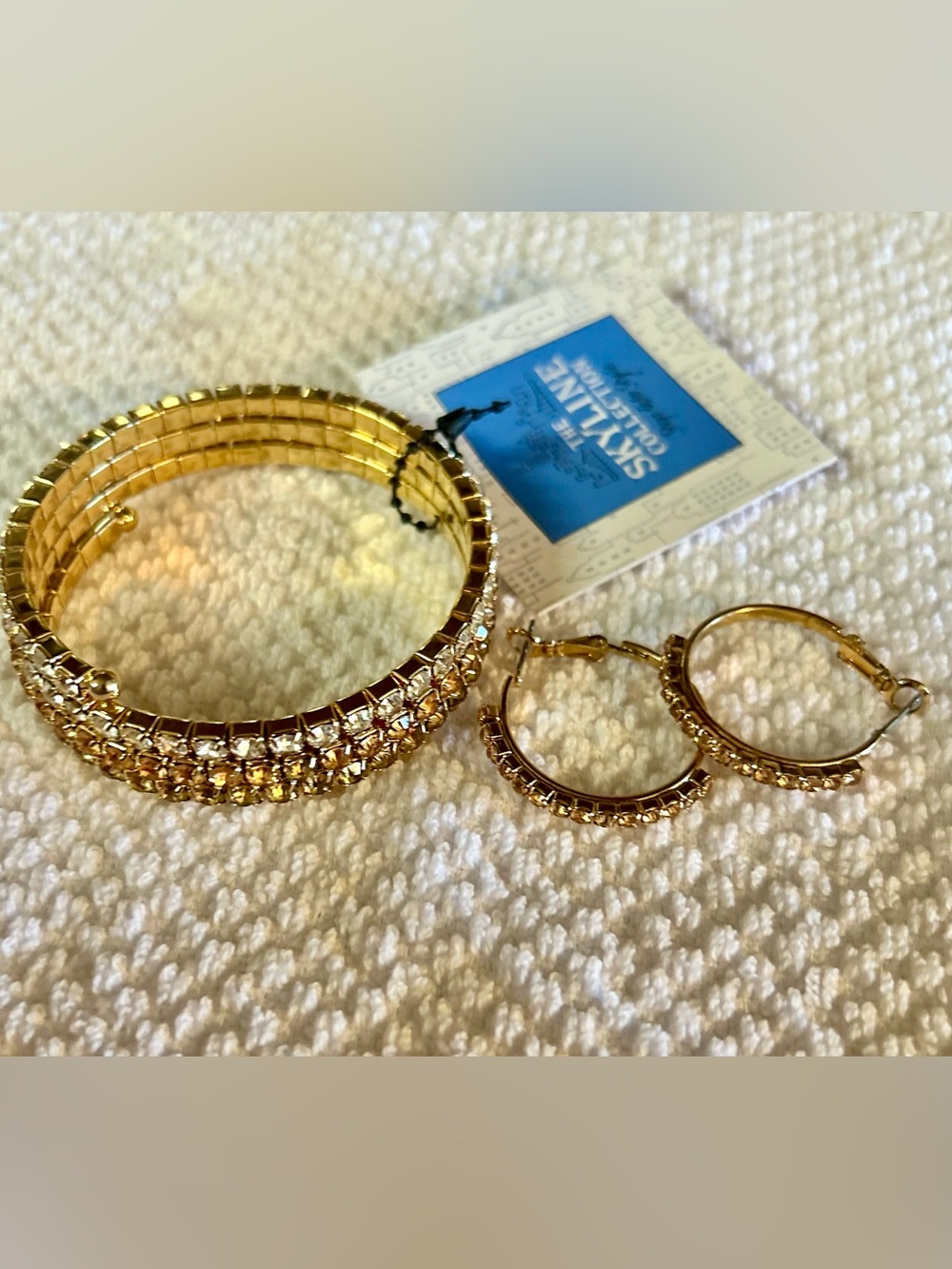 The Sak Gold Crystal Stretch Bangle and Hoop Earring Set